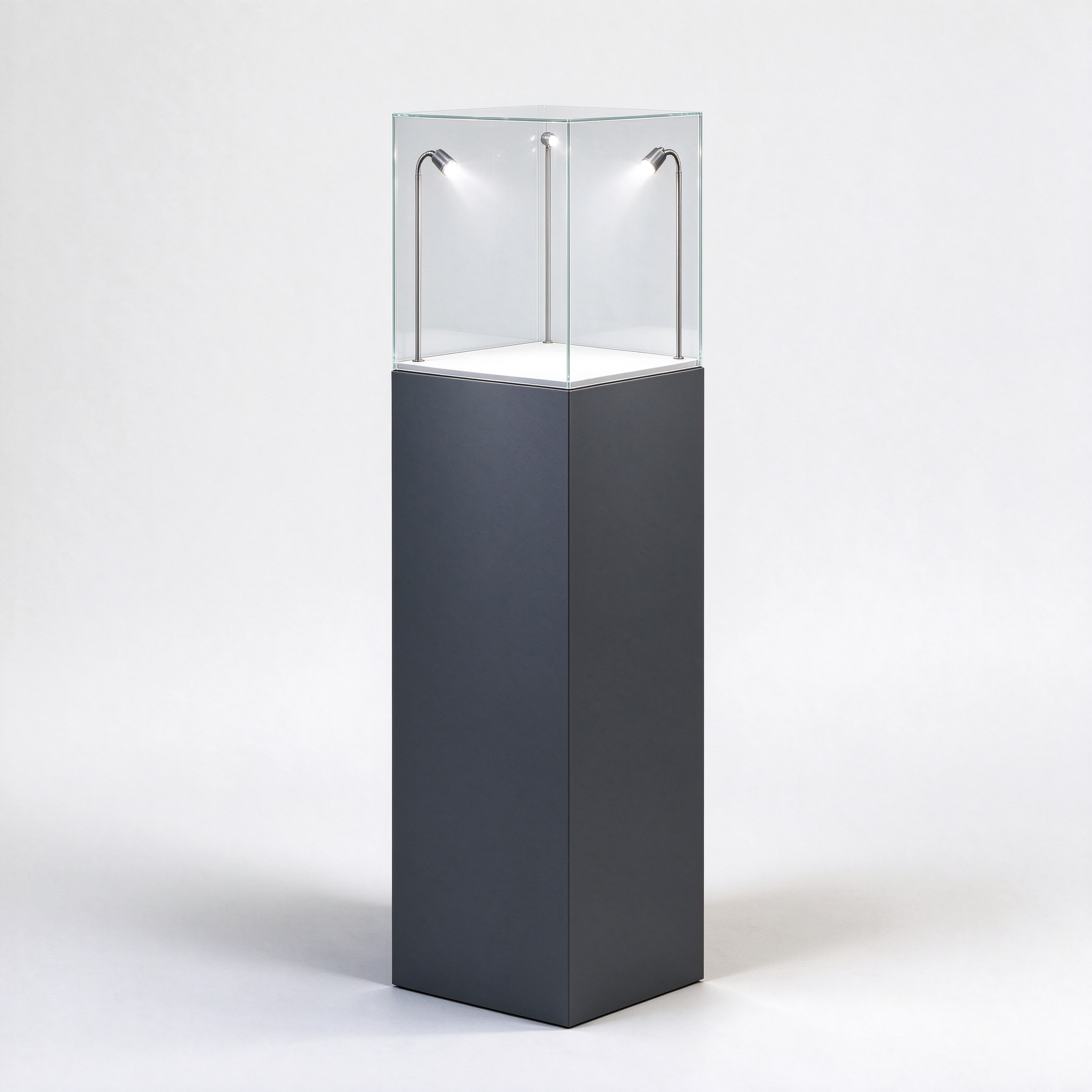 Illuminated charcoal museum pedestal right 45 degree view