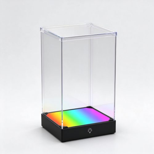 RGB backlit clear acrylic cube left 45 degree view