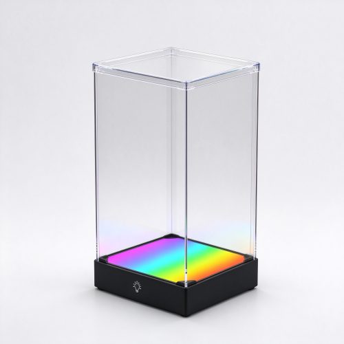 RGB backlit clear acrylic cube right 45 degree view