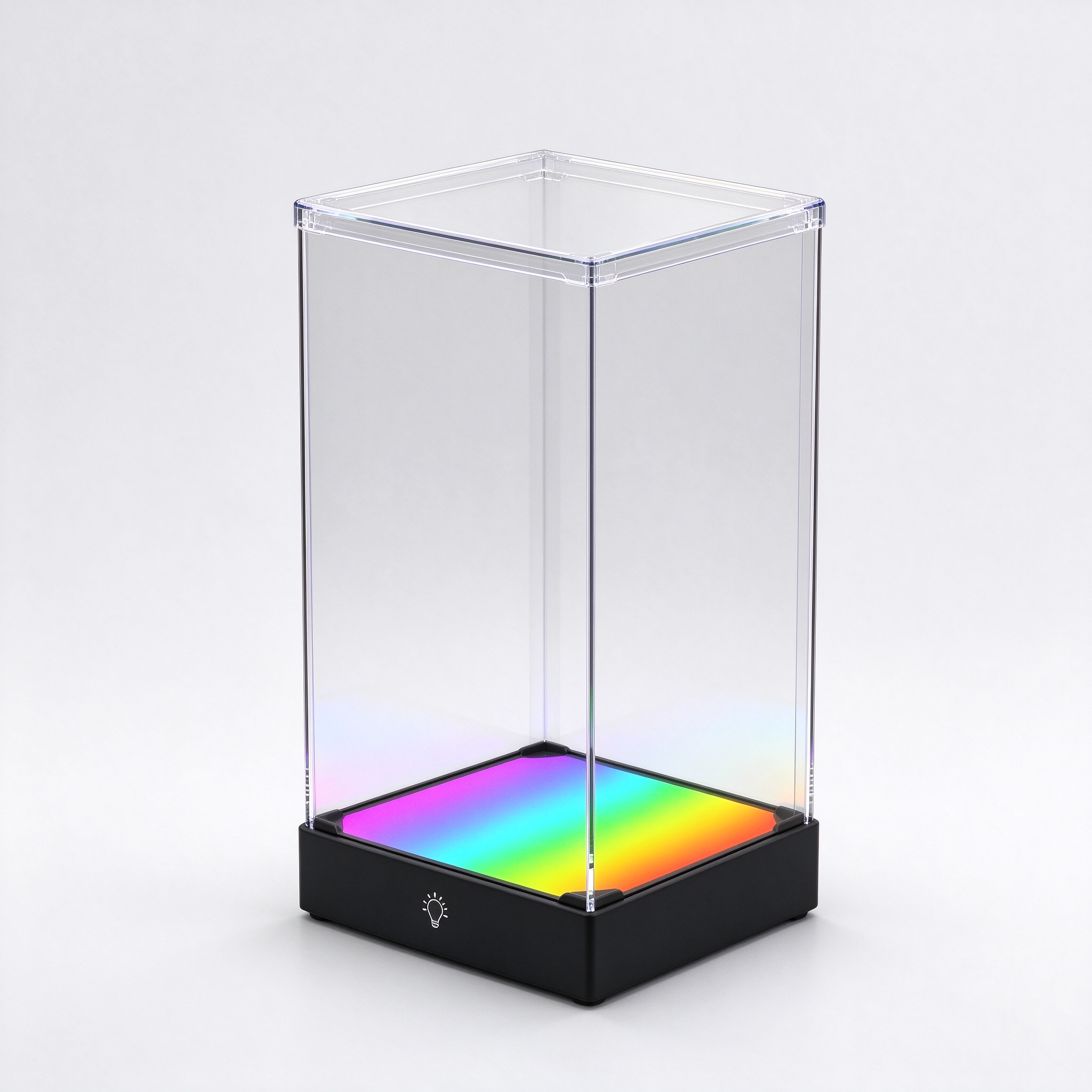 RGB backlit clear acrylic cube right 45 degree view