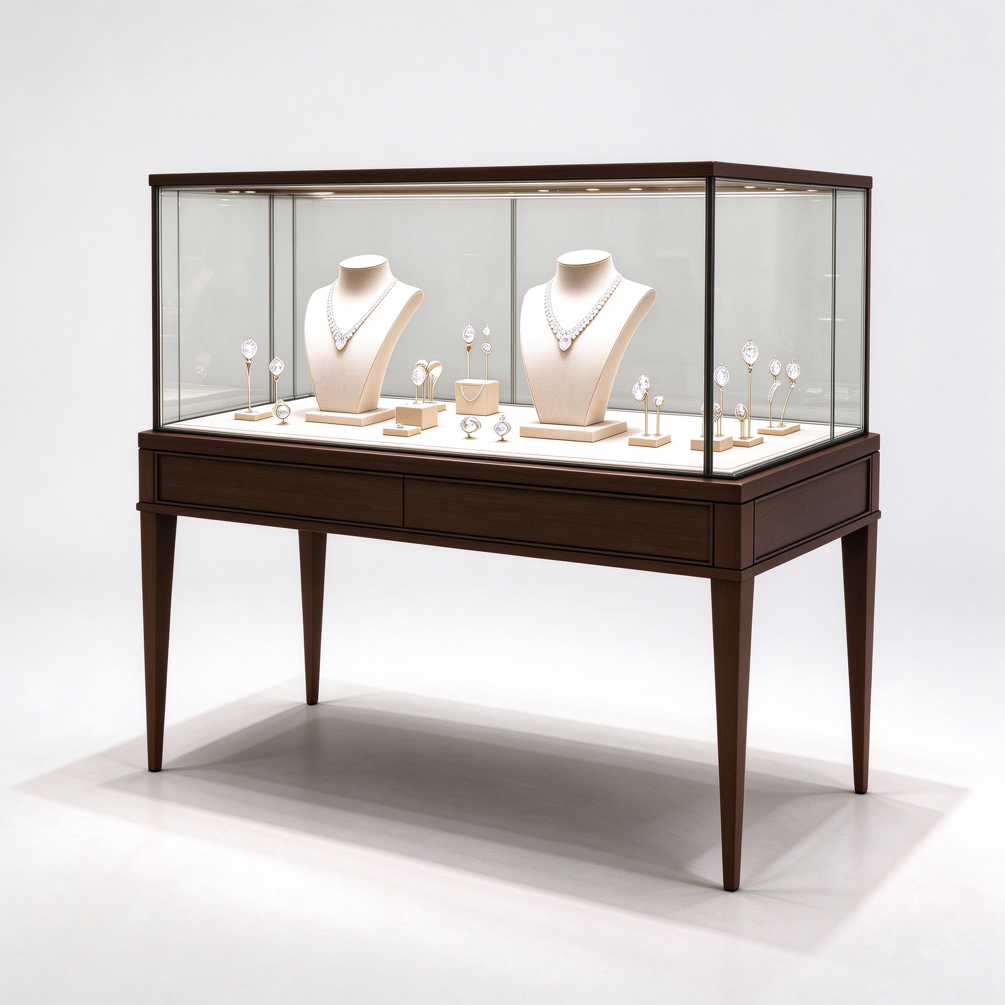 Dark walnut jewelry island right 45 degree square view