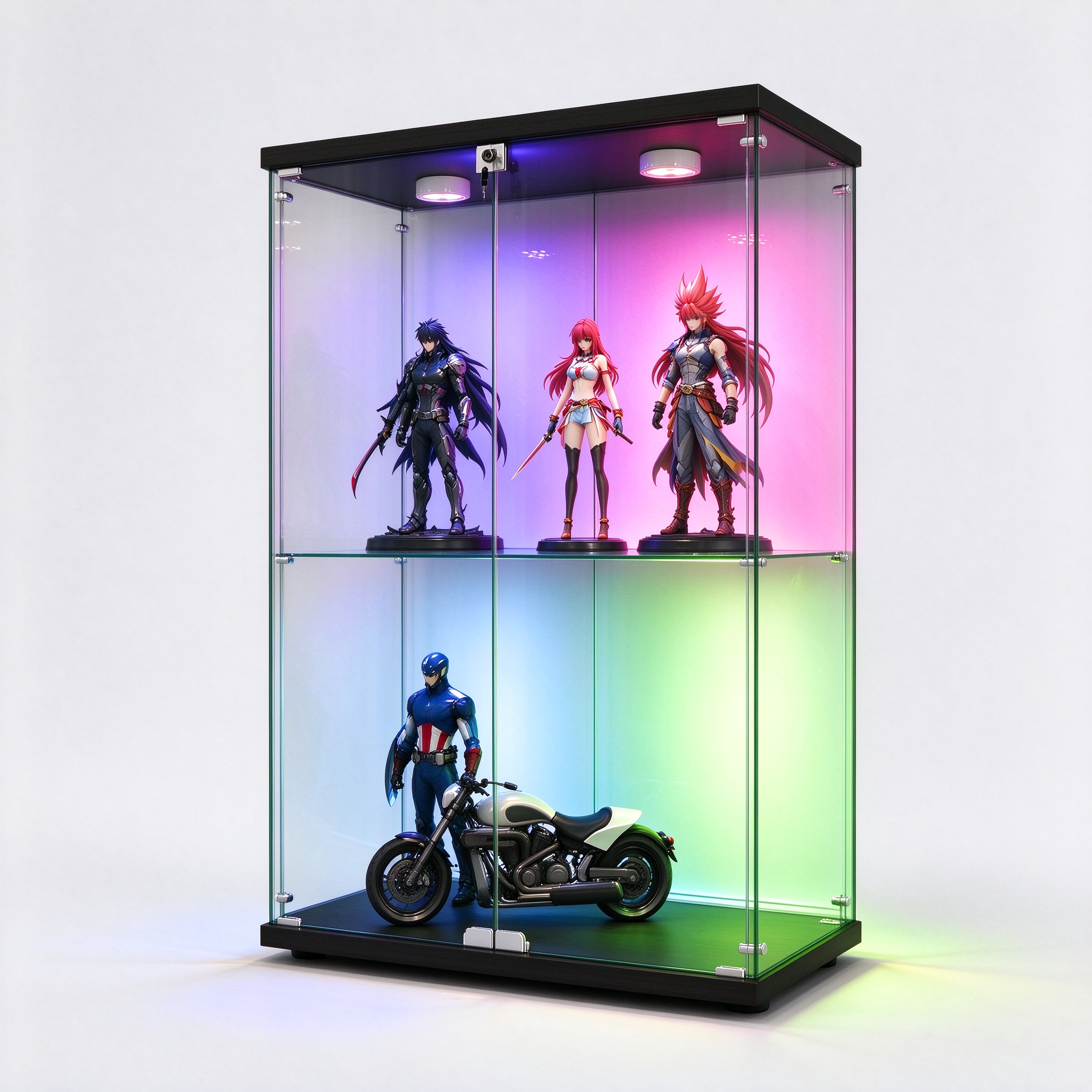 RGB backlit two-tier figure cabinet right 45 degree view