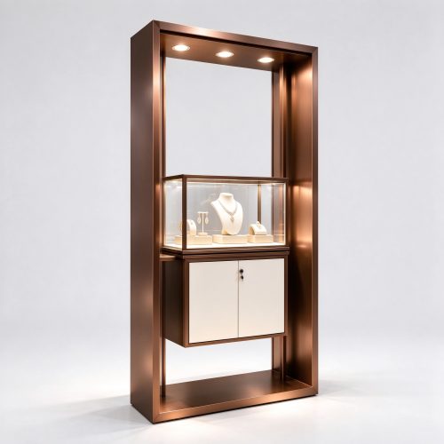Bronze jewelry display tower left 45 degree view