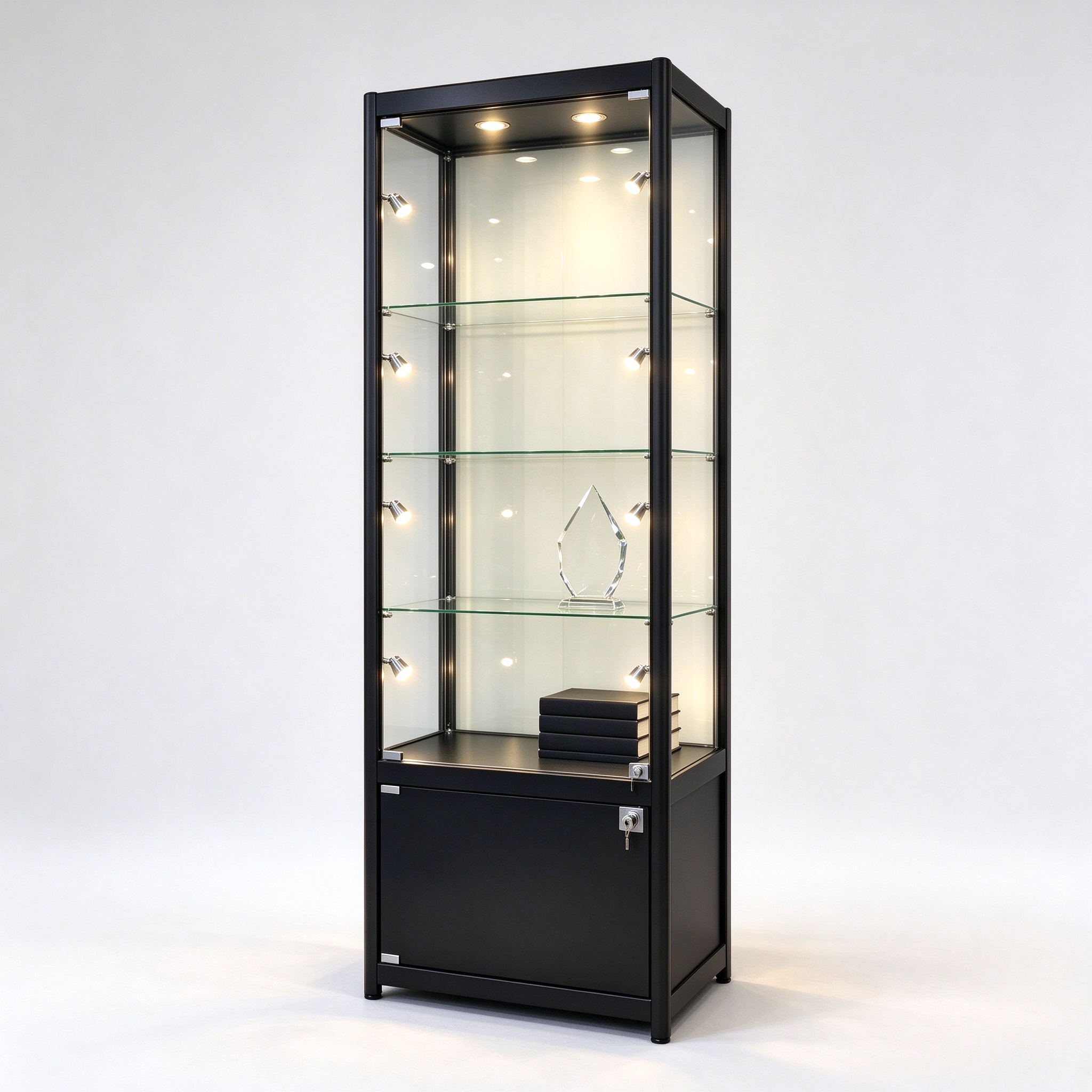 Black trophy cabinet left 45 degree square view