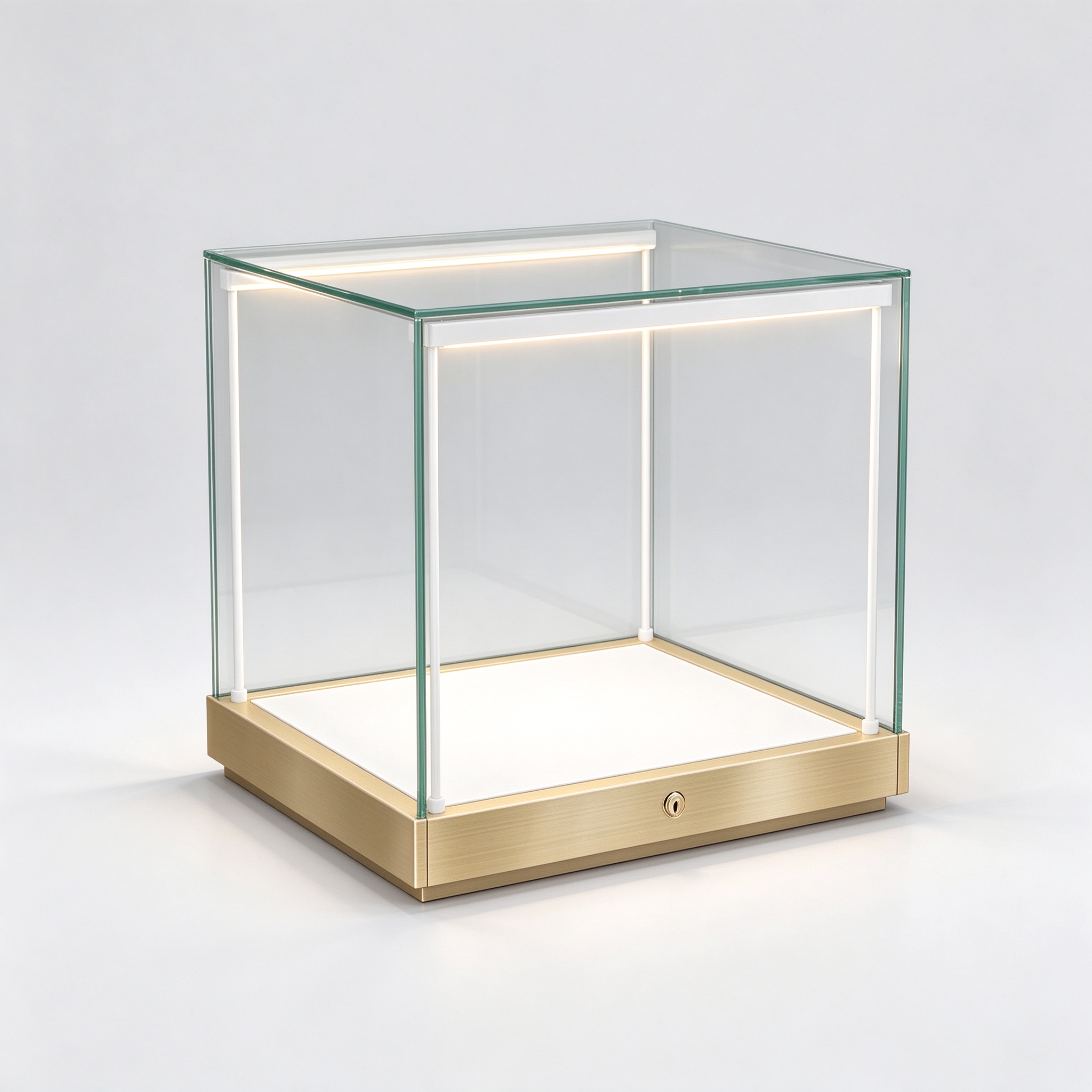 Brass tabletop glass case left 45 degree view