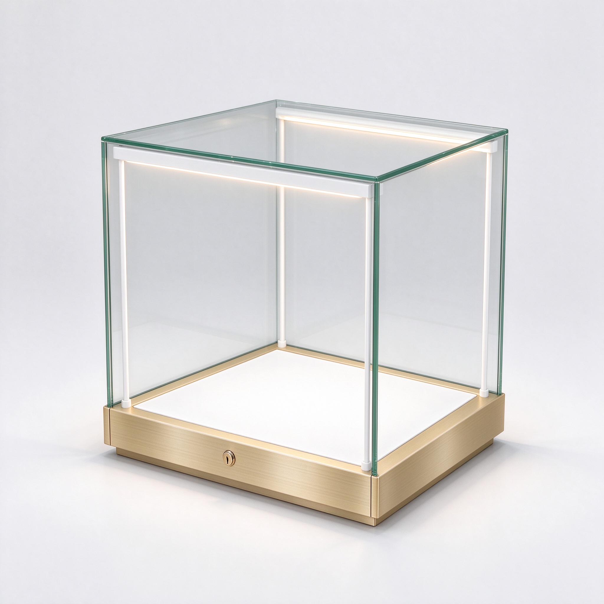 Brass tabletop glass case right 45 degree view
