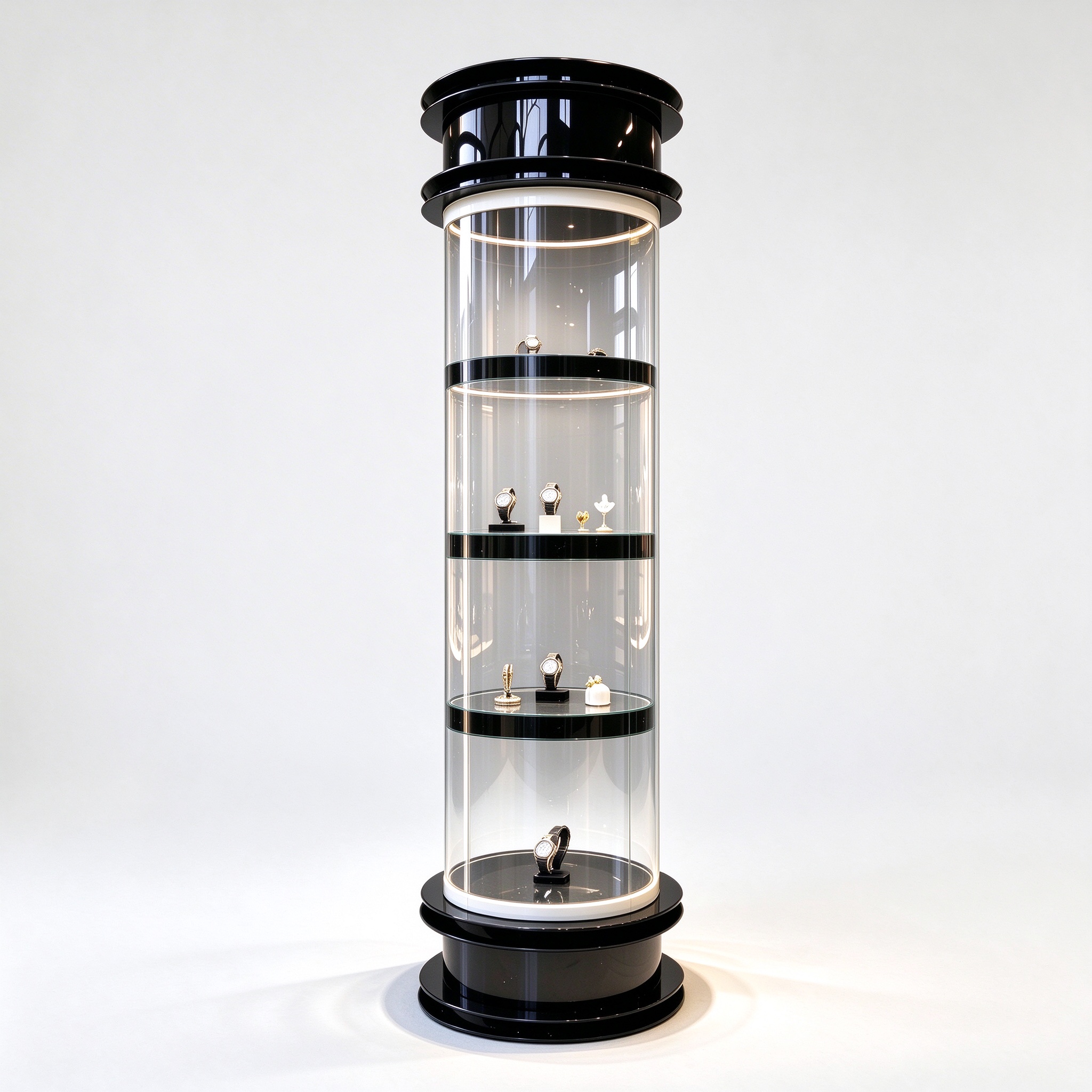 Black cylinder watch tower right 45 degree square view