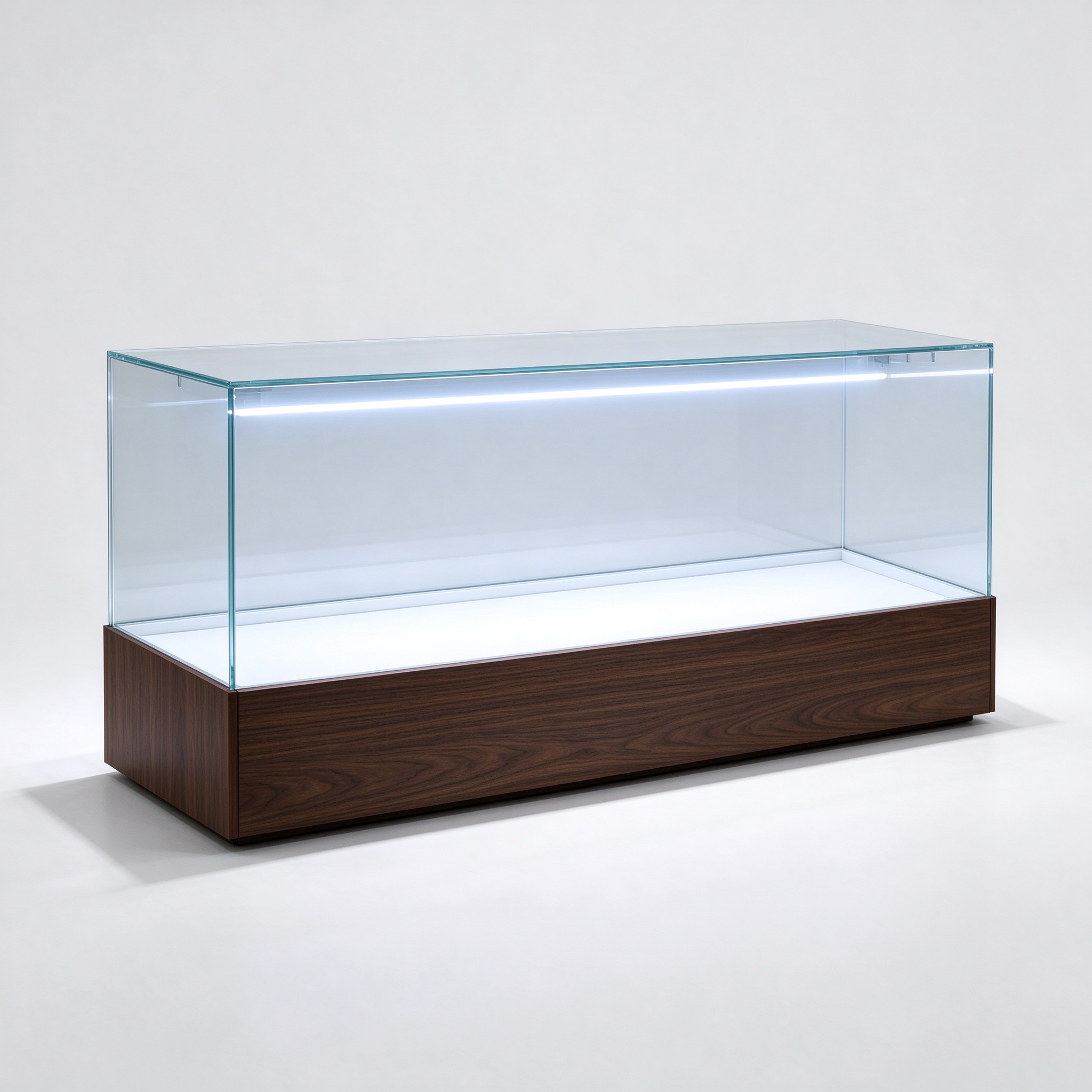 Glowing walnut low case left 45 degree square view