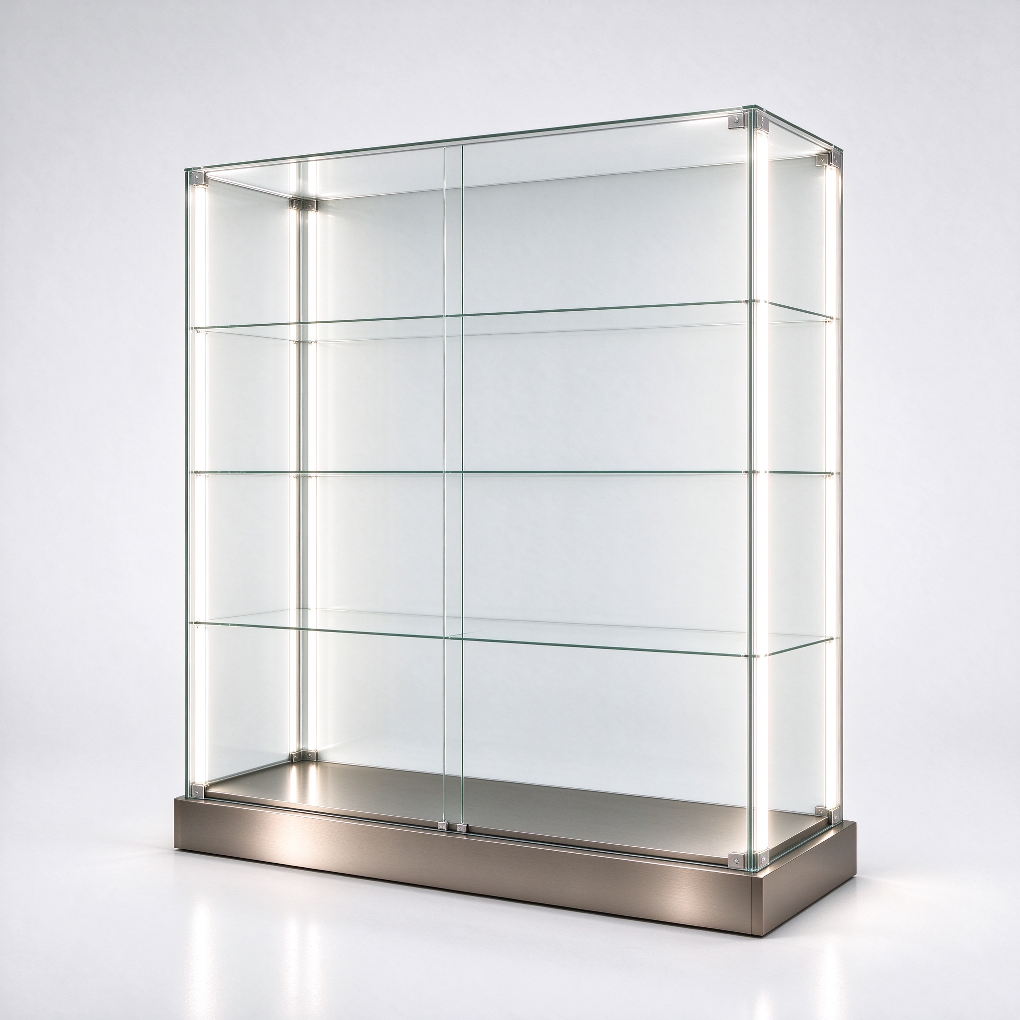 Backlit bronze all-glass cabinet right 45 degree square view