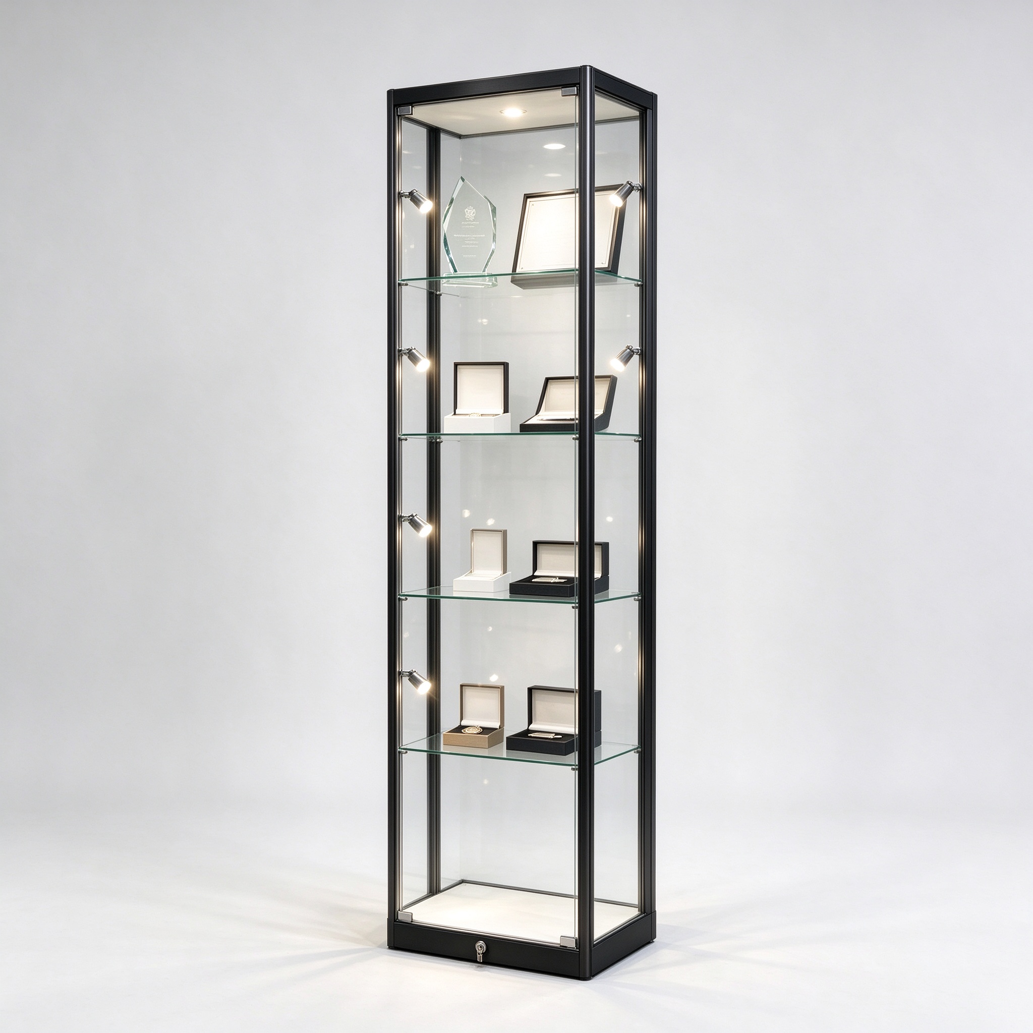 Light-up black titanium trophy tower left 45 square view