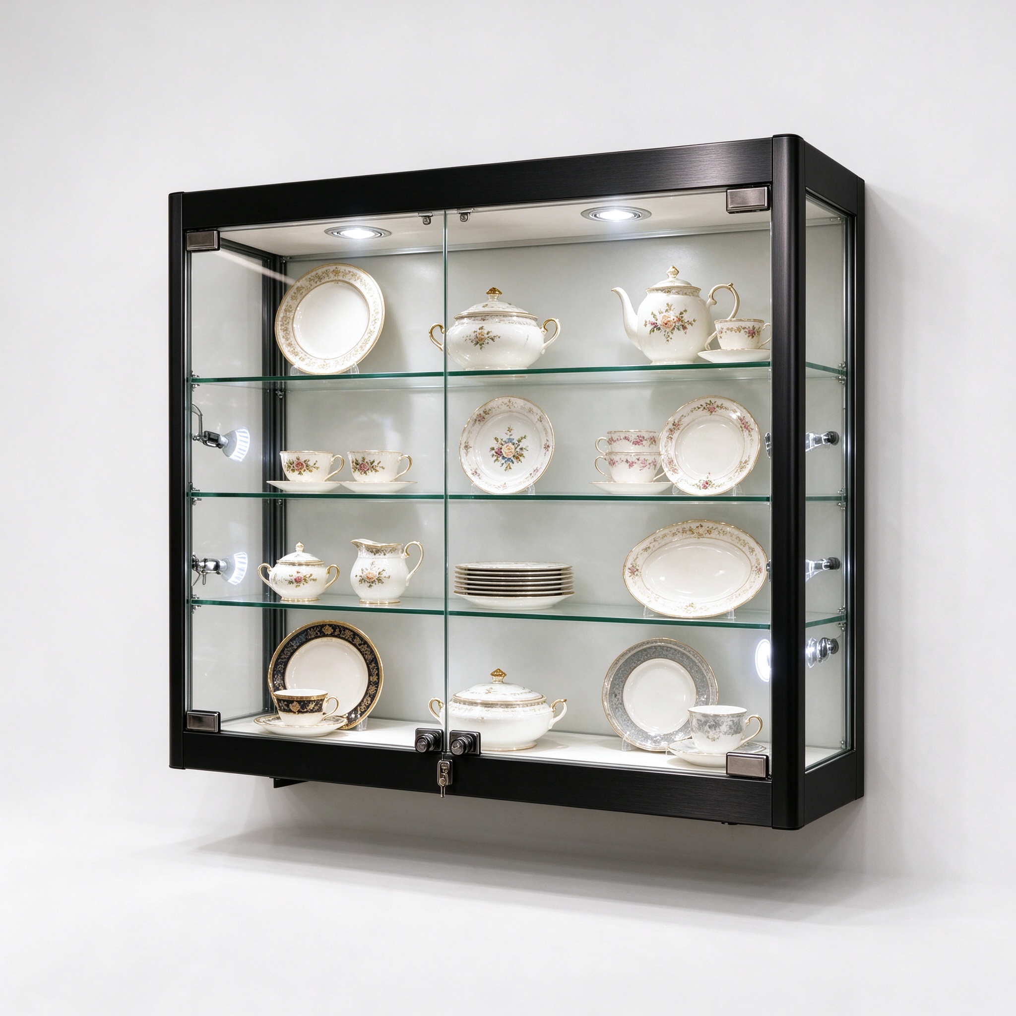 Spotlit black titanium wall cabinet left 45 square view
