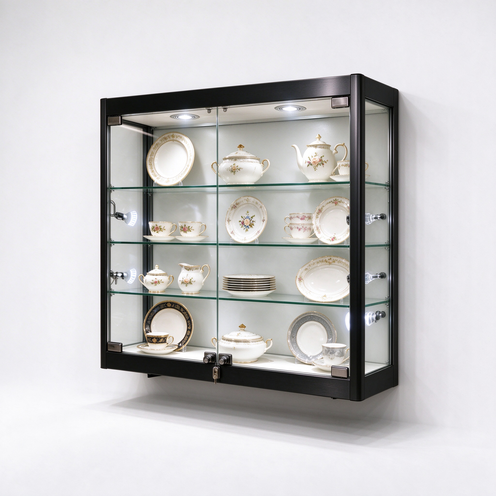 Spotlit black titanium wall cabinet right 45 square view
