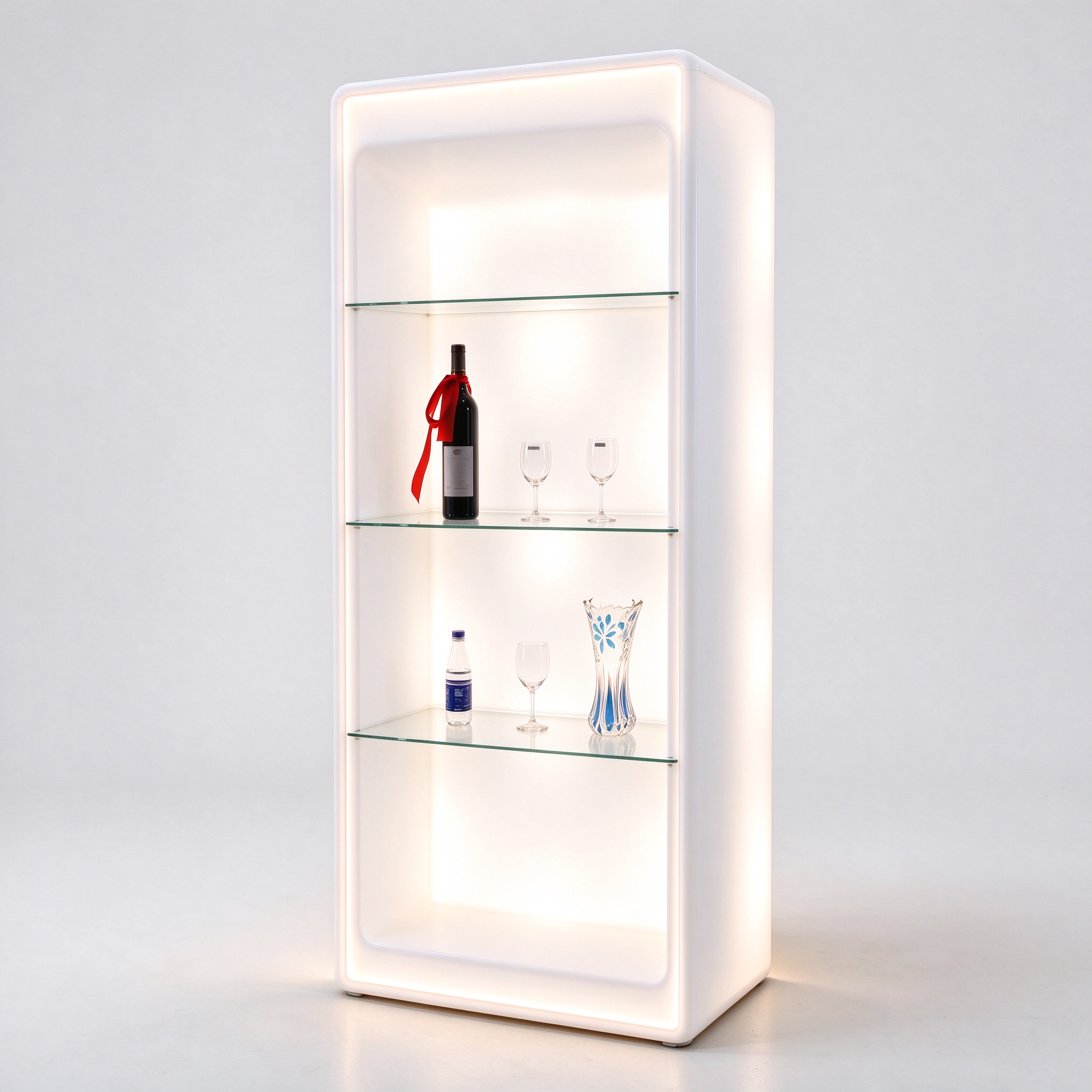 Halo-lit white acrylic tower right 45 square view