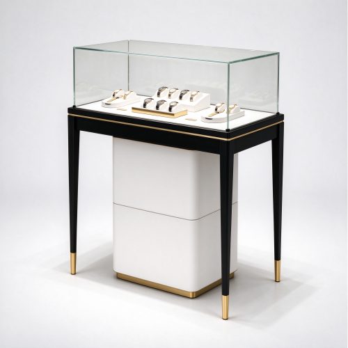 Black gold-tip watch table right 45 view