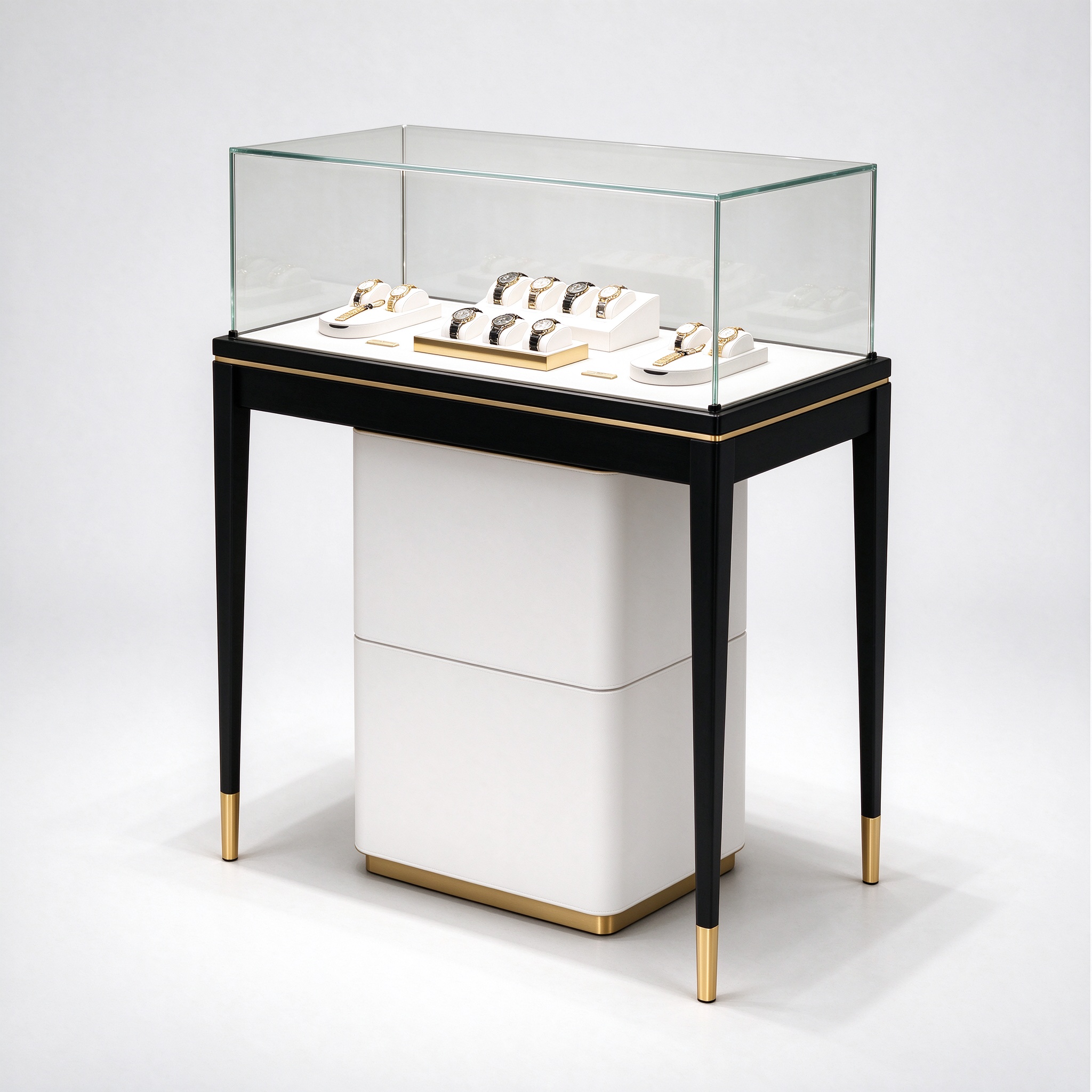 Black gold-tip watch table right 45 view