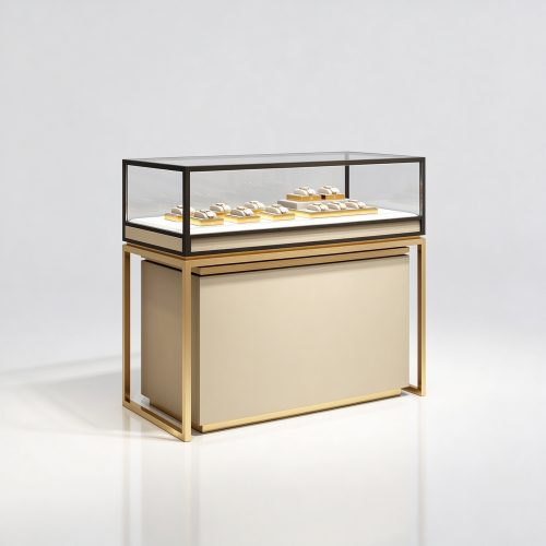 Beige gold watch counter left 45 view