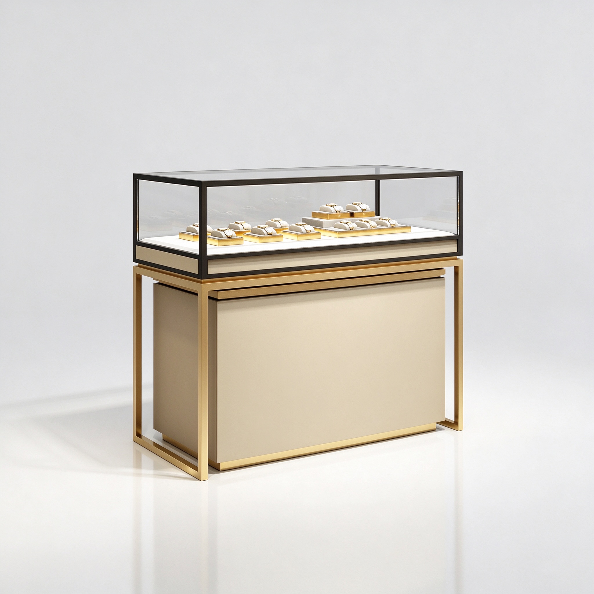 Beige gold watch counter left 45 view