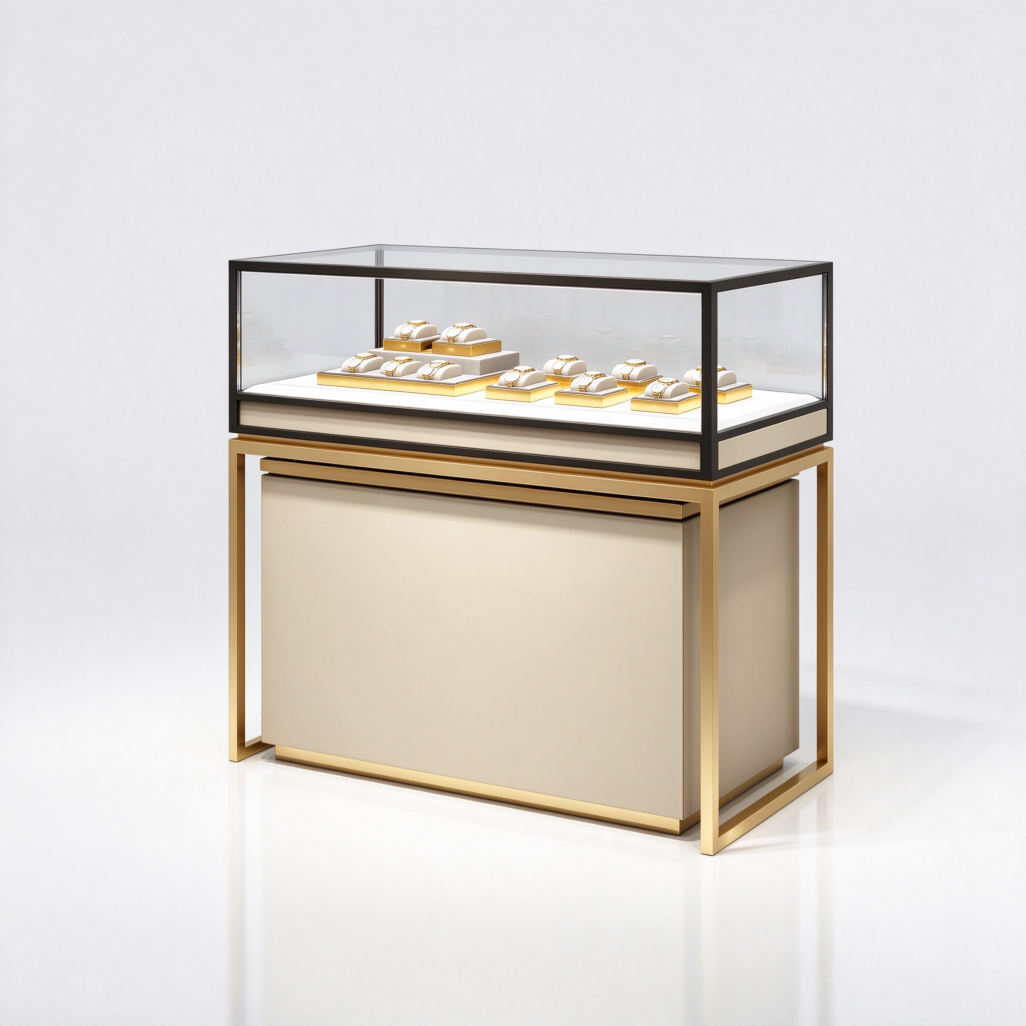 Beige gold watch counter right 45 view