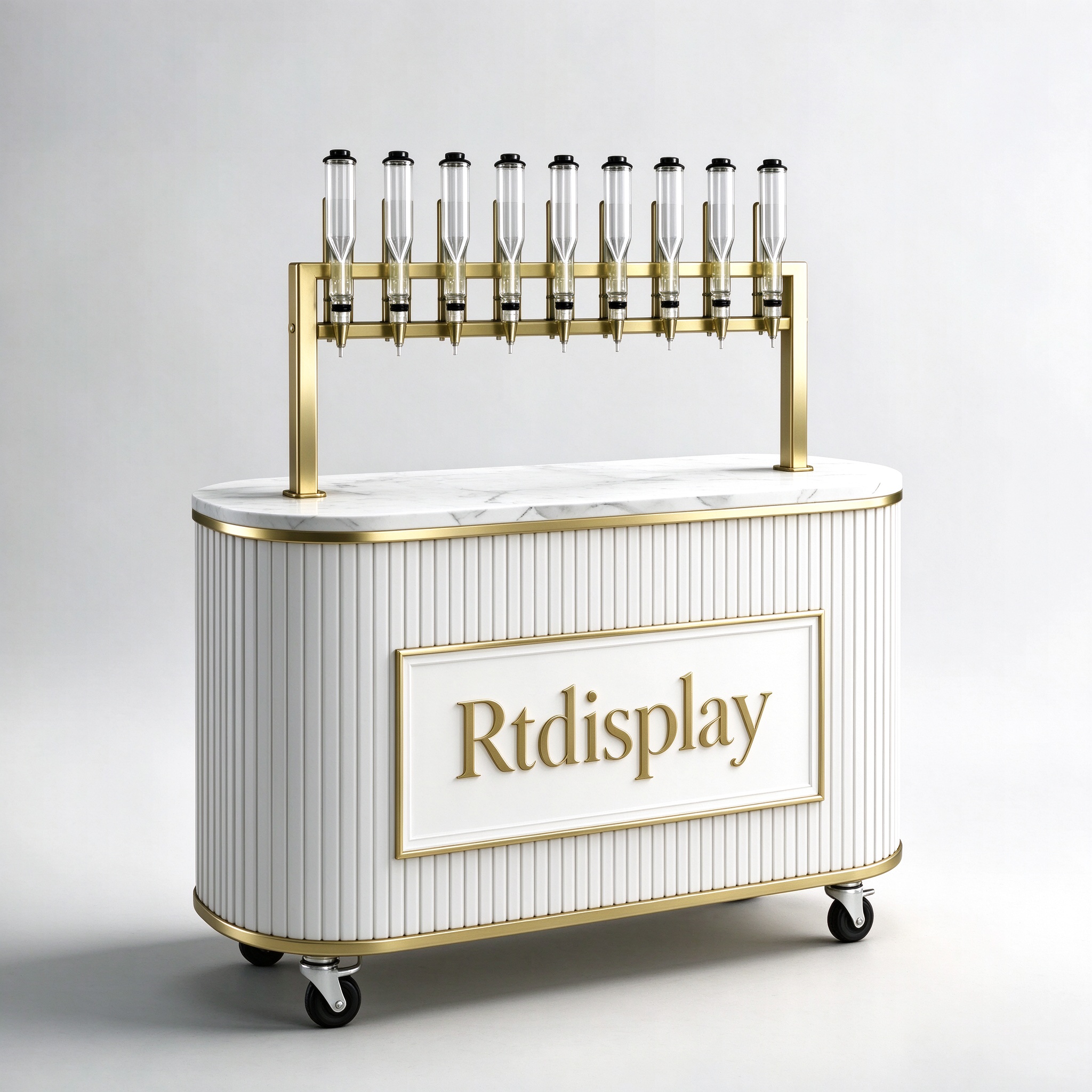 Luxury white gold perfume bar cart left 45 degree view