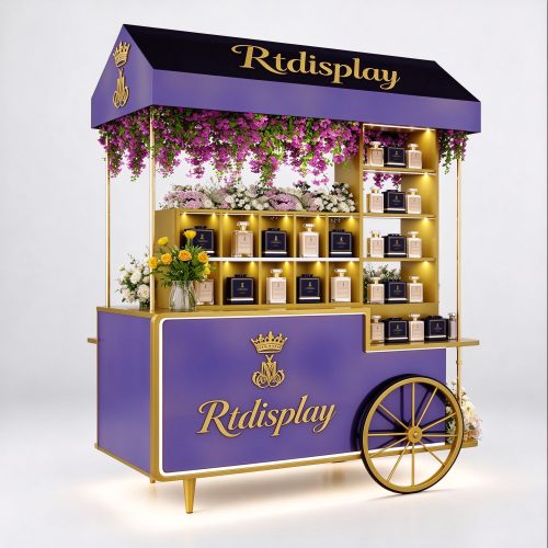 Purple gold luxury perfume cart left 45 degree view