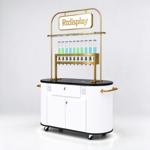 White and gold perfume bar cart left 45 degree view