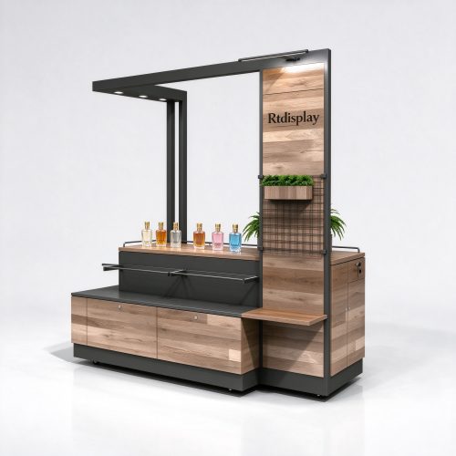Industrial dark gray wood perfume RMU set left 45 degree view