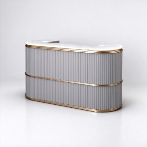 Light grey ribbed perfume checkout counter right 45 degree view