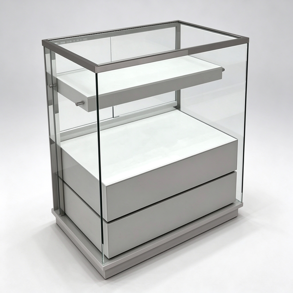 Backlit glass fragrance showcase