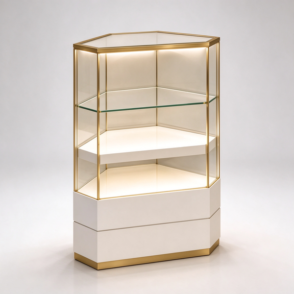 Corner glass showcase unit