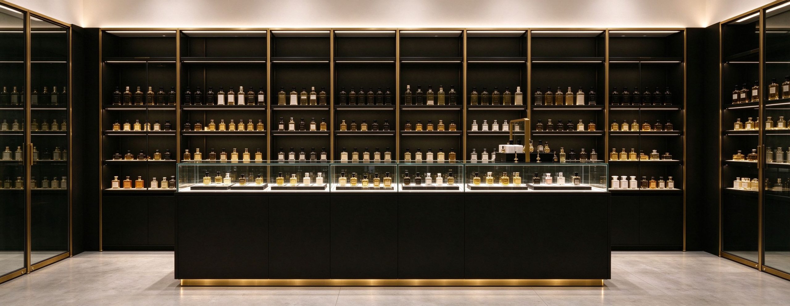 Glass perfume cabinet wall