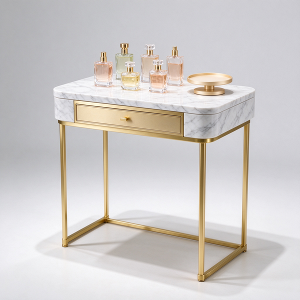 Monolithic marble perfume table