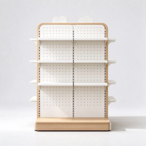 Rounded top pet shop gondola with cloud decor front view