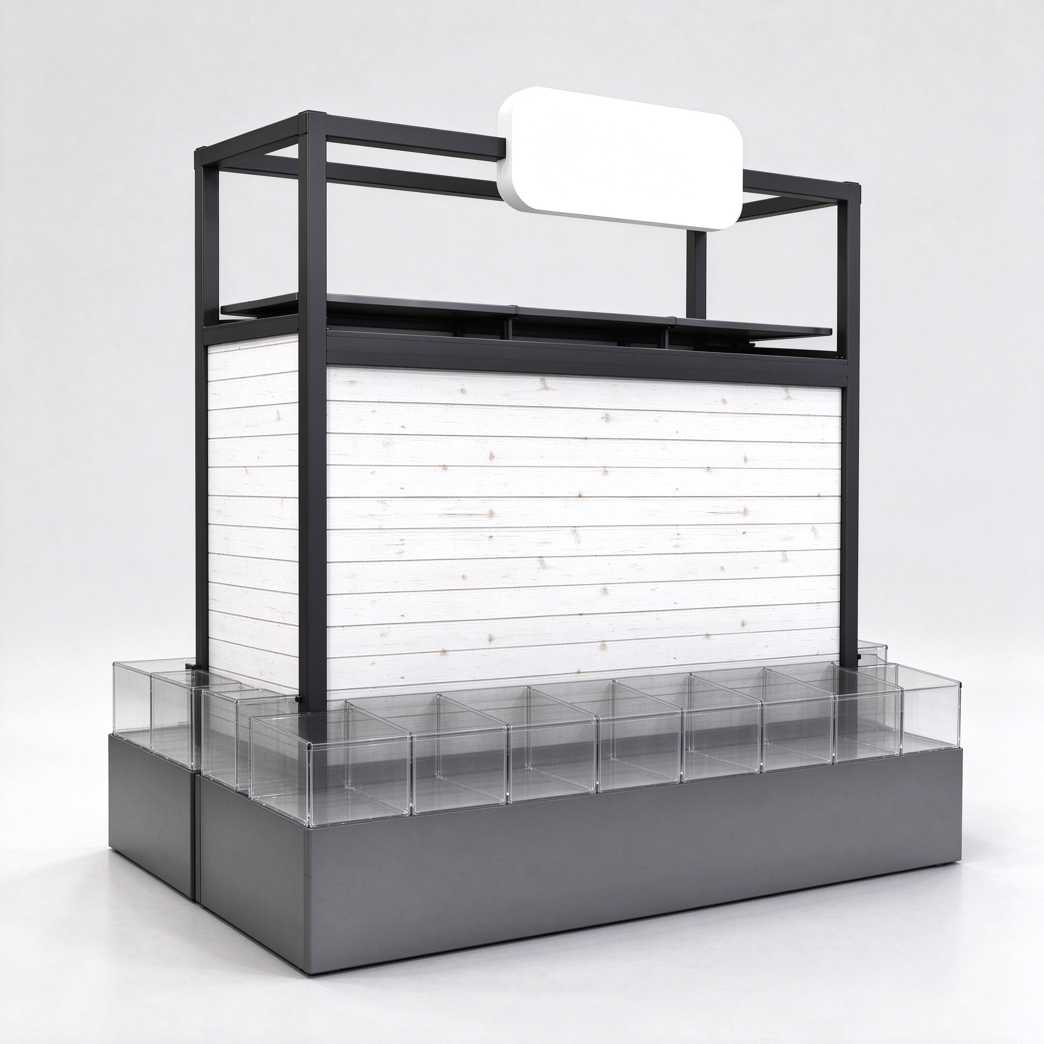 Black frame white shiplap pet gondola left angle view