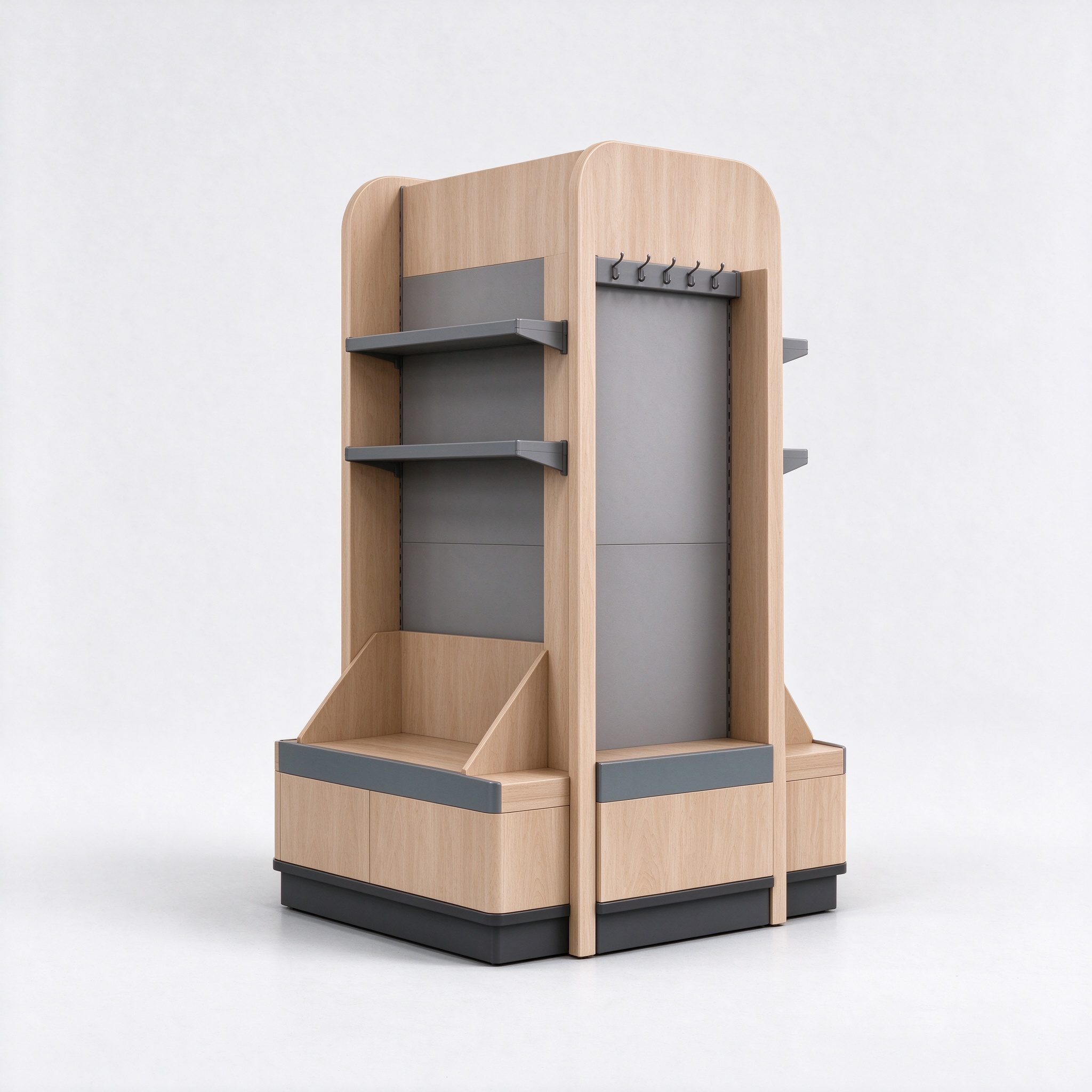 Light wood double-sided pet gondola left angle view