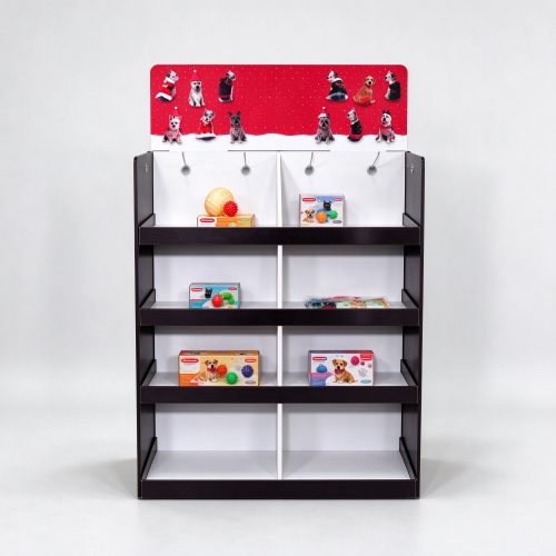 Cardboard pet toy display stand front view