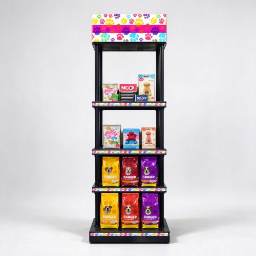 Paw print header pet display tower front view