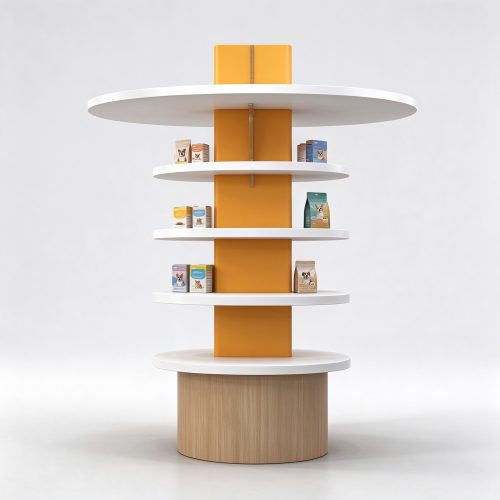Four-tier oval shelf display stand front view