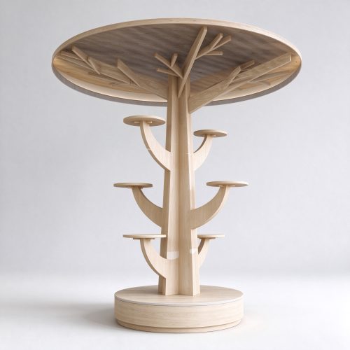 Light wood tree-shaped cat tree display left angle view