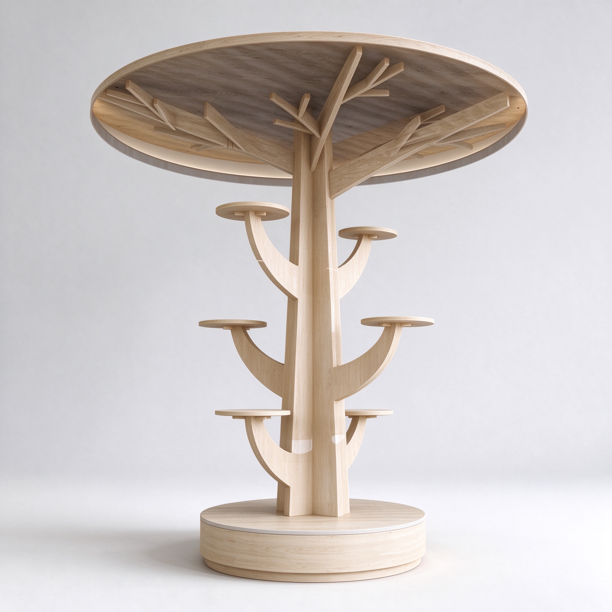 Light wood tree-shaped cat tree display left angle view