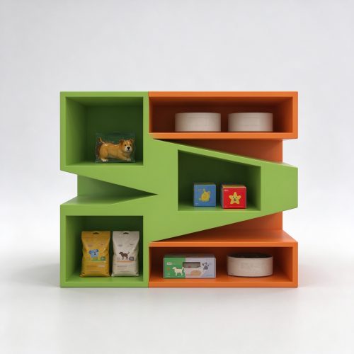 Zigzag shelf pet product display front view