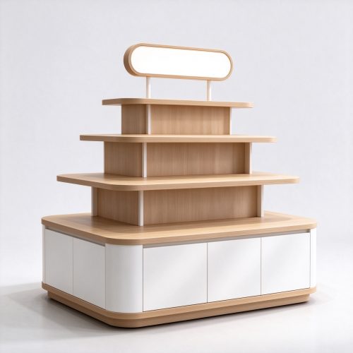 Four-tier stepped pet display island left angle view