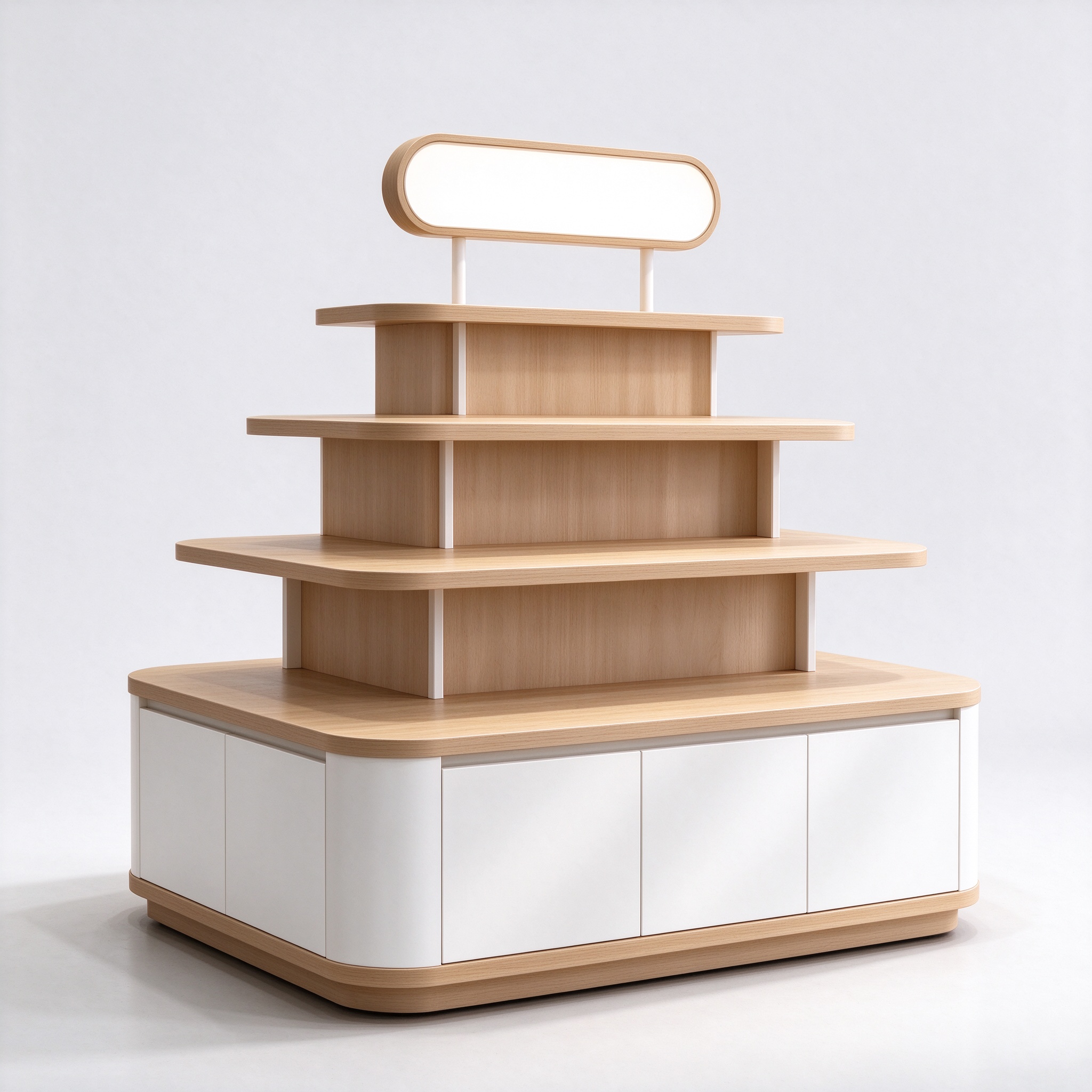 Four-tier stepped pet display island left angle view
