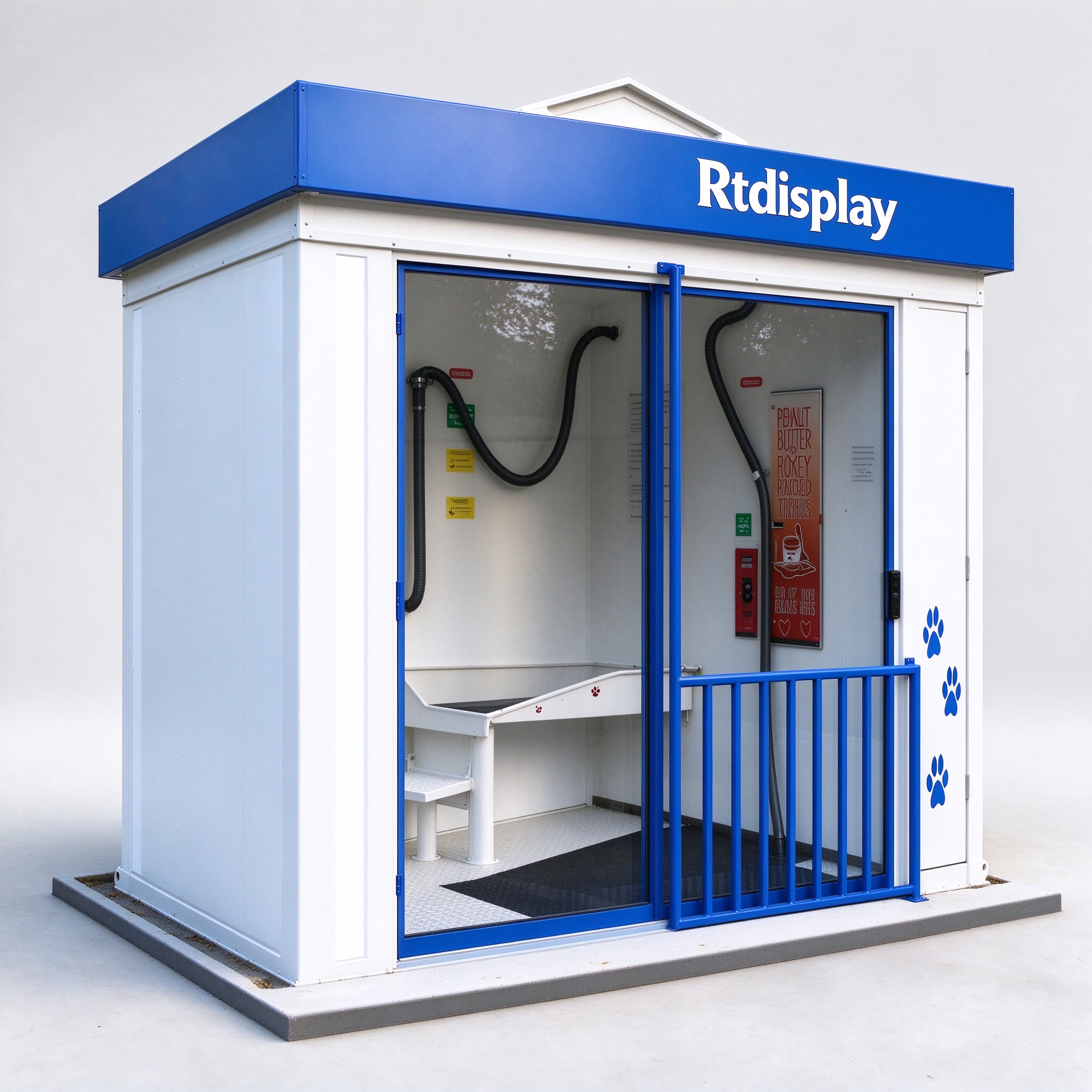 Blue modular dog wash kiosk left angle view