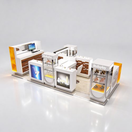 White wood kiosk angle
