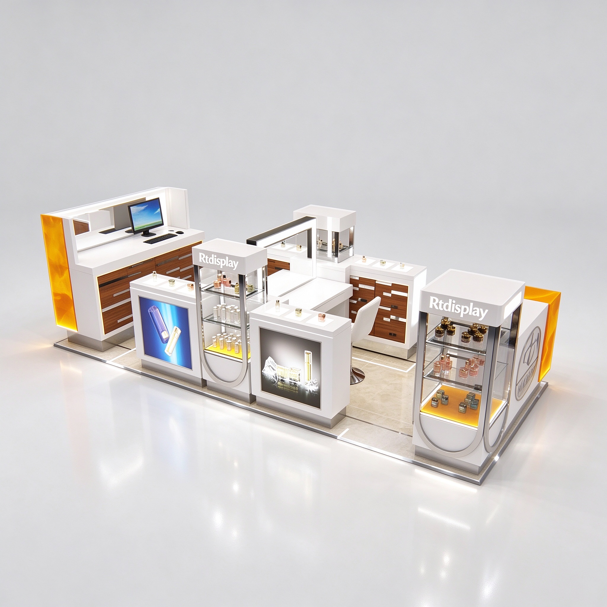 White wood kiosk angle