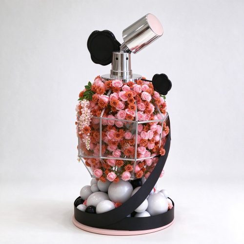 Perfume bottle flower sculpture display prop right 45 degree view