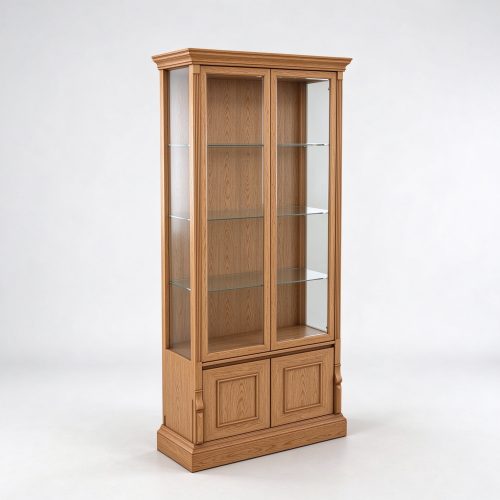 Oak wood jewelry display curio cabinet left 45 degree view