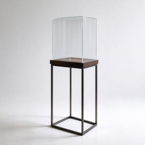 Jewelry display case with glass cube enclosure right 45 degree view