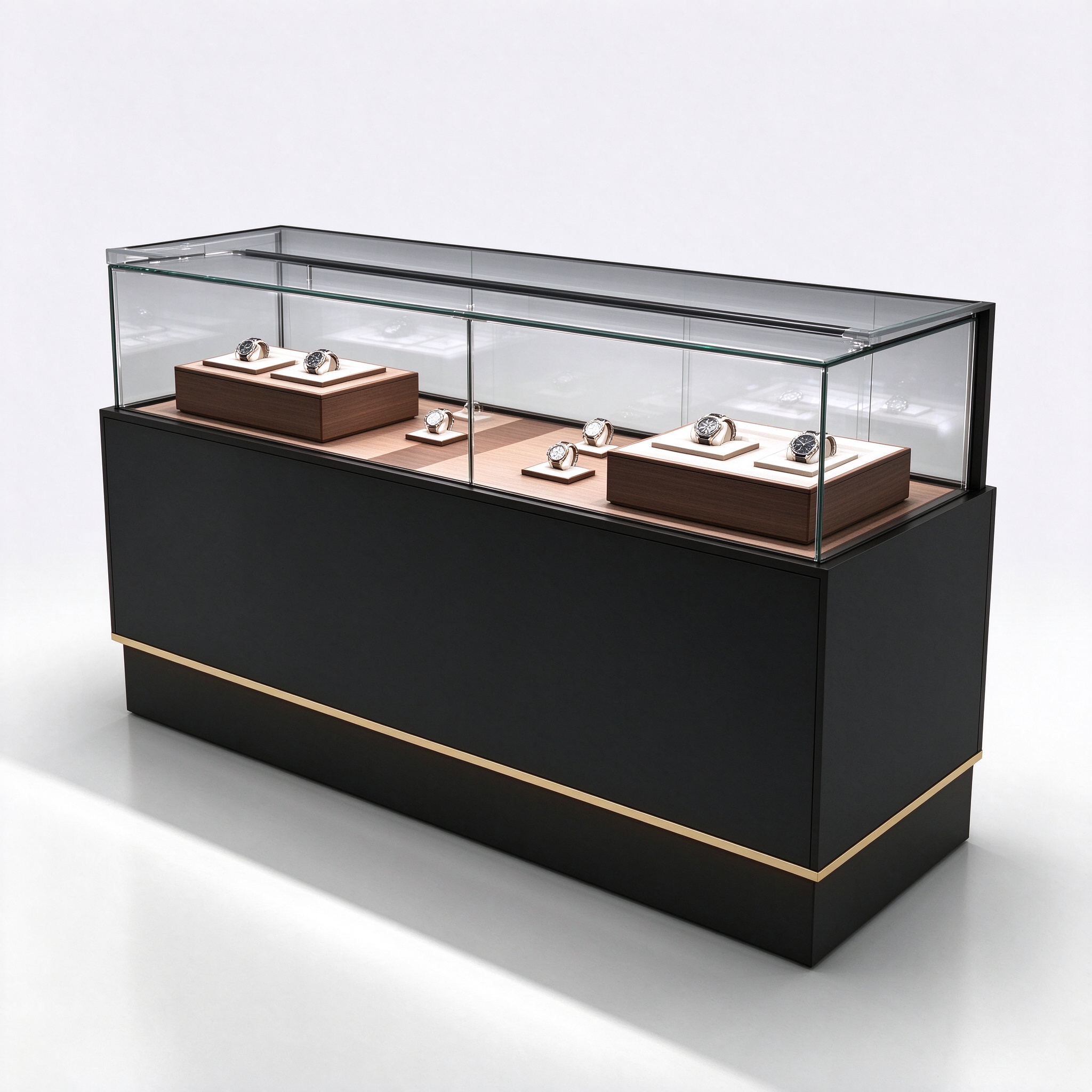 Black luxury watch display counter right 45 view