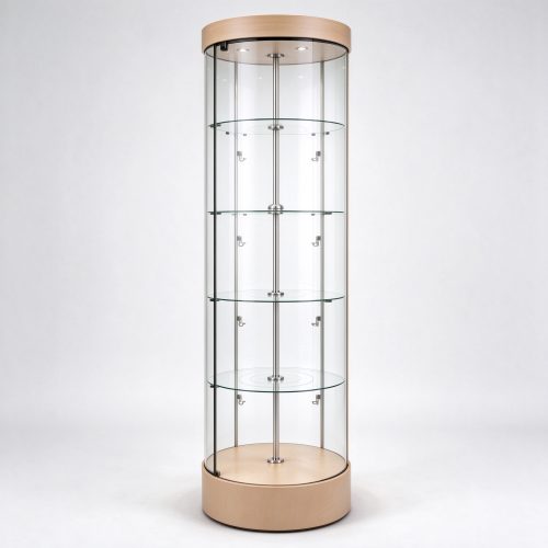 Rotating cylindrical glass display cabinet right 45 view